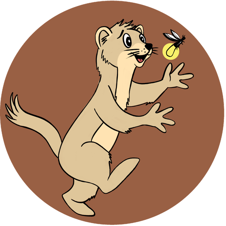 The ADHD Weasel logo, a weasel reaching for a firefly